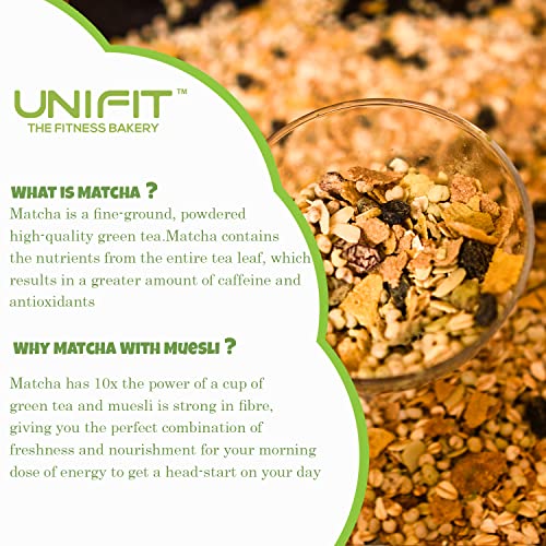 Image of UNIFIT Matcha Muesli Cereal - High Protein, Crunchy Breakfast with Oats, Cranberries & Almonds | Healthy, Instant & Ready to Eat | 500g of Antioxidant-Rich Goodness!