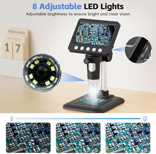 Image of 4.3 inch Digital Microscope for Adults, SKYEAR Coin Microscope 1000X Magnification with 8 Ajustable LED Fill Lights, USB Microscope for Windows /MacOS, Coin Collection Supplies-Black