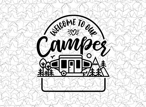 Vinyl Revived. music Wall Art Studio's. Welcome to Our Pop-up Camper Decal Vinyl Sticker Tattoo for Motorhome Camper RV Travel Trailer Truck Glass Window Wall (9inchW x 9.46inchH inches, Black)