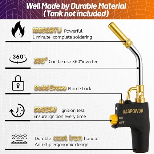 Image of Propane Torch Head with Igniter, High Intensity Gas Torch Head, Torch Head Fuel by Propane,MAPP,Trigger Start GasTorch,Welding Torch,Blow Torch(Fuel Not Included)