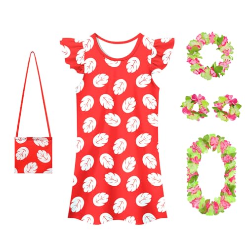 Hawaiian Little Girls Costume Dress with Luau Flower Leis Accessories Flower Hair Clip