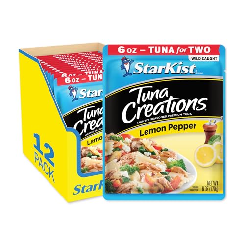 StarKist Tuna Creations Lemon Pepper Pouch (6 oz - 12 Pack) Wild Caught, High Protein Shelf Stable Seafood, Gluten Free, Soy Free, No Draining, Ready to Eat for Salads and Sandwiches