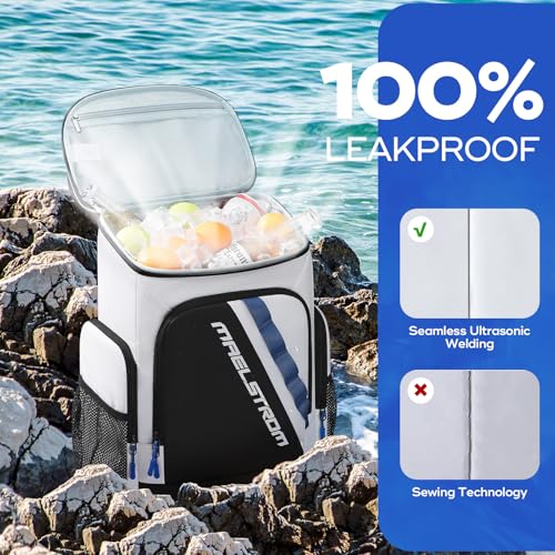 Image of Maelstrom Insulated Cooler Backpack, 36 Can Soft Cooler Ice Chest Bag | Double Compartment, 16H Cold, Leakproof, Bottle Opener, Waterproof, Lightweight, for Beach, Travel, Camping, Picnics, Hiking