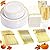350 Pieces White and Gold Plastic Plates - 50 Guest Thanksgiving Dinnerware Set Include 100 Plates, 50 Gold Plastic Silverware, 50 Gold Napkins and 50 Gold Rim Cups for Thanksgiving