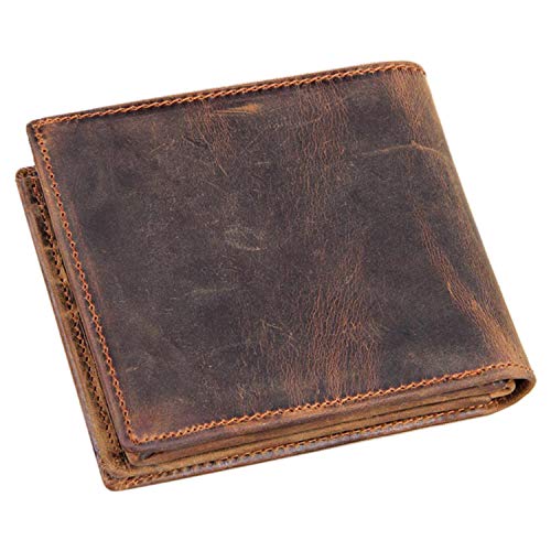 HRS Genuine Leather Wallets for Men-Handmade Vintage Italian Distressed Large Bifold Men's Wallet with RFID Blocking ID Window and Zipper2