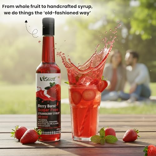 Image of Sugar Free Berry Burst Summer Syrup - By Vistevia - Diabetic And Keto Friendly - Sweetened Naturally With Stevia, Made With Real Strawberries Not Flavour And Colour - Pack Of 1 (470ML) Serves 15-20 Glasses