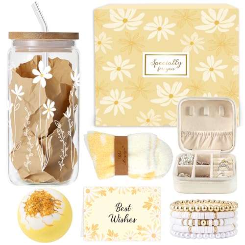 Geschenke für Mädchen Teenager 8 9 10 11 12 13 14 15 16 Jahre Geburtstag Geschenk Mädchen Glasbecher Trinkglas mit Strohhalm und Deckel Kaffeetasse Armband Socken Schmuckkästchen Badebomben Sachen
