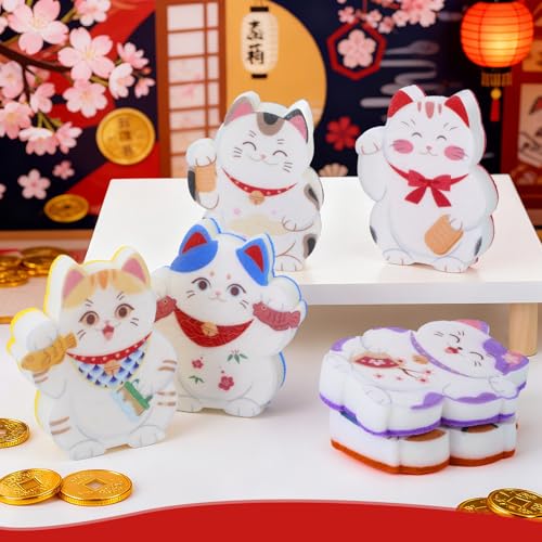 Image of 6 Pieces Cat Kitchen Sponges Lucky Cat Design Sponges Fun Non-Scratch Scrub for Washing Dishes Pots Pans and Household Cleaning Supplies for Kitchen Dishes Furniture Gifts