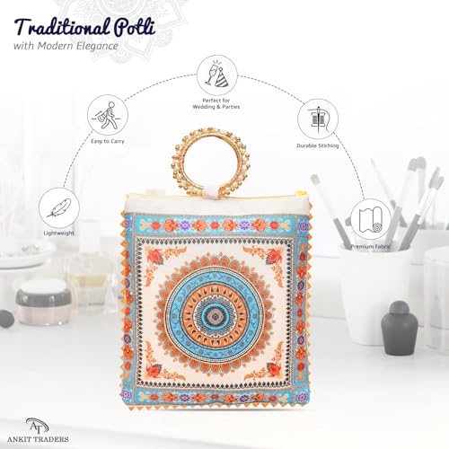 Image of Embroidered Vintage Potli Bags for Women Pack of 12 | Potli Pouches for Return Gifts | Shagun Potli Purse for Wedding, Diwali Gifting, Festive & Housewarming Functions