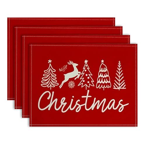 QITHGYD Tischset Weihnachten 4er Set 45x30 cm Rot Platzdeckchen...