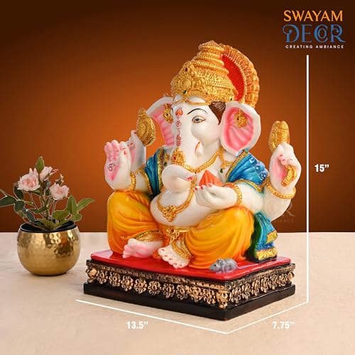 Image of Polyresin Marble Ganesh Ji Idol | Auspicious Lord Ganesha Statue for Living Room Home Decor Statue (15 Inch 01)