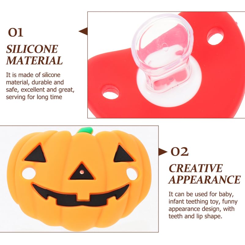 FRCOLOR 3-Pack Halloween Baby Pacifiers, Soft Silicone Pumpkin & Skull Soothers for Newborns, Funny Teething Relief Toy & Baby Shower Favors for Boys & Girls