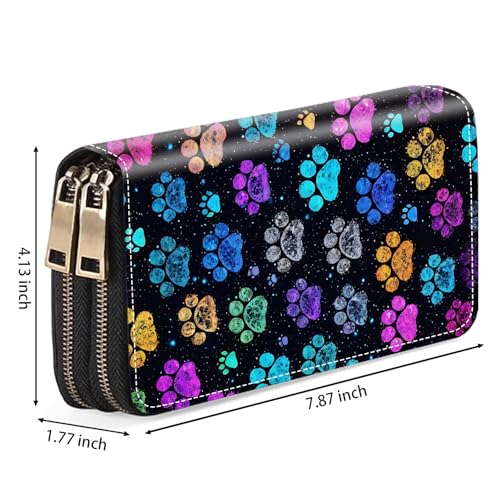 Colorful Dog Paw Prints Print Women Large Capacity PU Leather Double Zipper Wallet, Multifunctional Clutch Purse for Cash/Card/Coin/Smart Phone2
