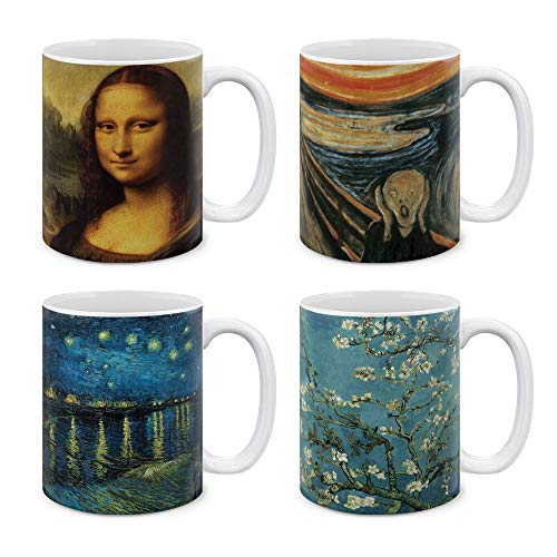 MUGBREW Coffee Mugs 4 Piece Set Vincent Van Gogh Paintings The Starry Night, Sunflowers, Irises, Caf - //coolthings.us