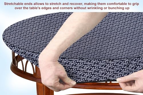 Image of The Furnishing Tree Elastic Oval Center Table Cover WxL 30x48 in Inches Polyester Leaf Pattern Blue