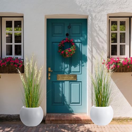 13.5 H x 17" Dia (12" Pot Opening) Round Fiberstone Planter with Drainage Hole, White, Indoor/Outdoor Large Plant Pot for Home Patio Garden, Ideal for Plants (White, 16in)