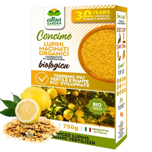 Albagarden - Lupini Macinati Per Agrumi e per tutte Le Piante - Concime Biologico - Fertilizzante Per Abbondante Produzione Come Limoni Acidofile Azalee Ornamentali x 750 g