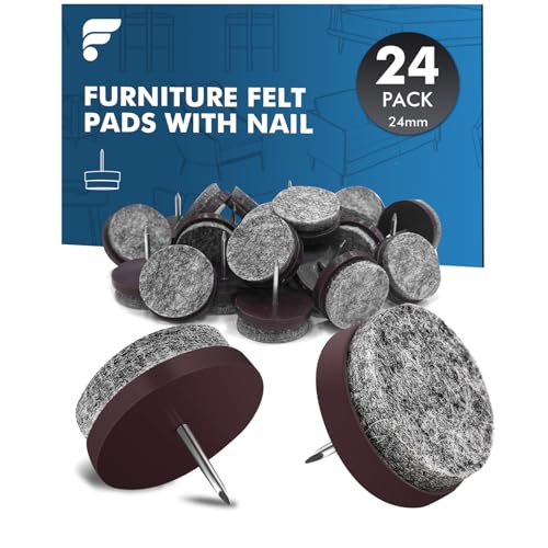 shinfly 24 x Patins en Feutre pour Meubles - Ø 24mm Patins pour Chaises, Pied de Chaise - 5mm d'épaisseur Tampon pour Chaise, Patin Chaise a Clouer