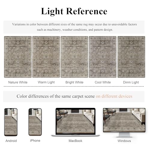 Image of 9x12 Washable Area Rug for Living Room Bedroom Grey Brown Low Pile Soft Non-Slip Boho Rug for Under Table Vintage Distressed Carpet for Bedroom Kitchen Office Dining Room Antique /Moss