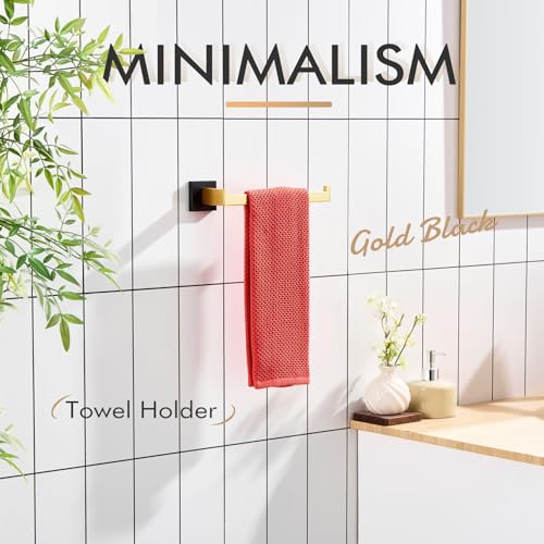 Image of KOKOSIRI Towel Bar for Bathroom Wall Mount 9'' Hand Towel Holder T-304 Stainless Steel Bath Kitchen Accessories Matte Black and Brushed Gold, B3003GDK
