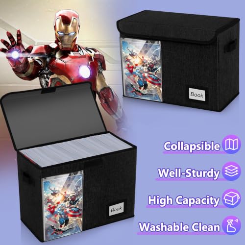Image of Display Comic Book Storage Box 15.8 inch X 7.8 inch X 11.8 inch, Collapsible Holds 160-180 Comic Book Bags Organizer Heavy Duty Bin Container Holder Shelf for Comic Book Sleeves and Boards, 5 Pack