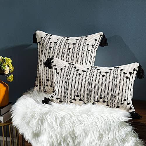 LIGICKY Boho Lumbar Pillow Covers Decorative Woven Tassel Throw Pillows Rectangle Pillow Sham Black and White Pillowcase for Couch Sofa Bed, 12 x 20 Inch - Cosy Home Interiors LIGICKY Boho Lumbar Pillow Covers Decorative Woven Tassel Throw Pillows Rectangle Pillow Sham Black and White Pillowcase for Couch Sofa Bed, 12 x 20 Inch - Image 3