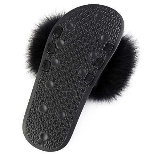 FOLOBE Women Fuzzy Slides Fur Feather Sandals Fur Slips Fur Slippers Fluffy Slides Outdoor House Slides Shoes Fuzzy Slippers Fluffy Sandals slip on fur slippers4