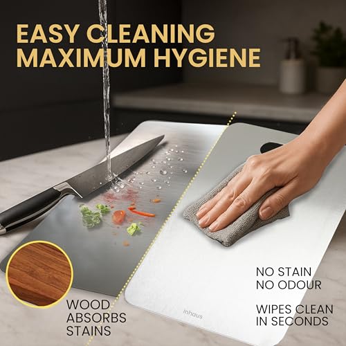 Image of Stainless Steel Chopping Board 35 cm x 25 cm | Large Metal Cutting Board for Kitchen | Easy-Clean, Odor-Free Prep Surface for Vegetables & More | Durable, Stylish + Free Grater