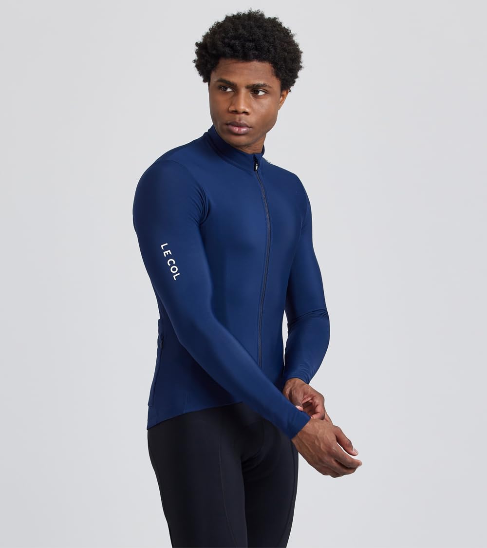 LE COL Pro Aqua Zero - Camiseta de manga larga para hombre, transpirable, bolsillos traseros, resistente al agua, cierre de cremallera