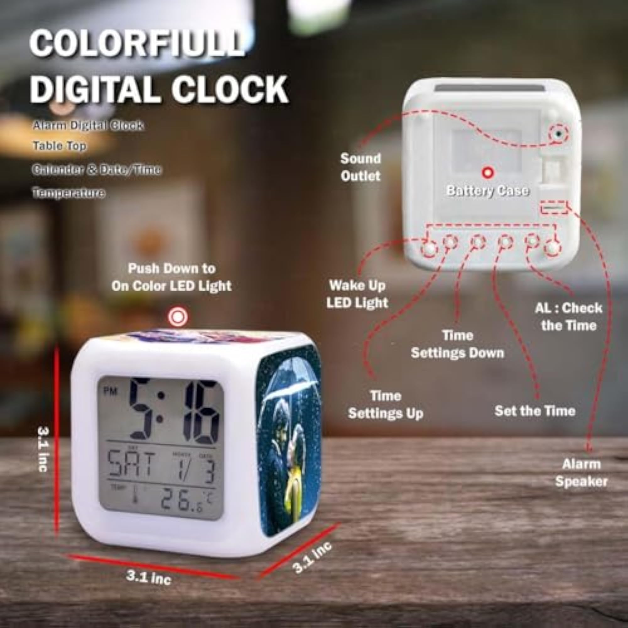 Customized Alarm Clock, Digital with 7 Color Changing LED