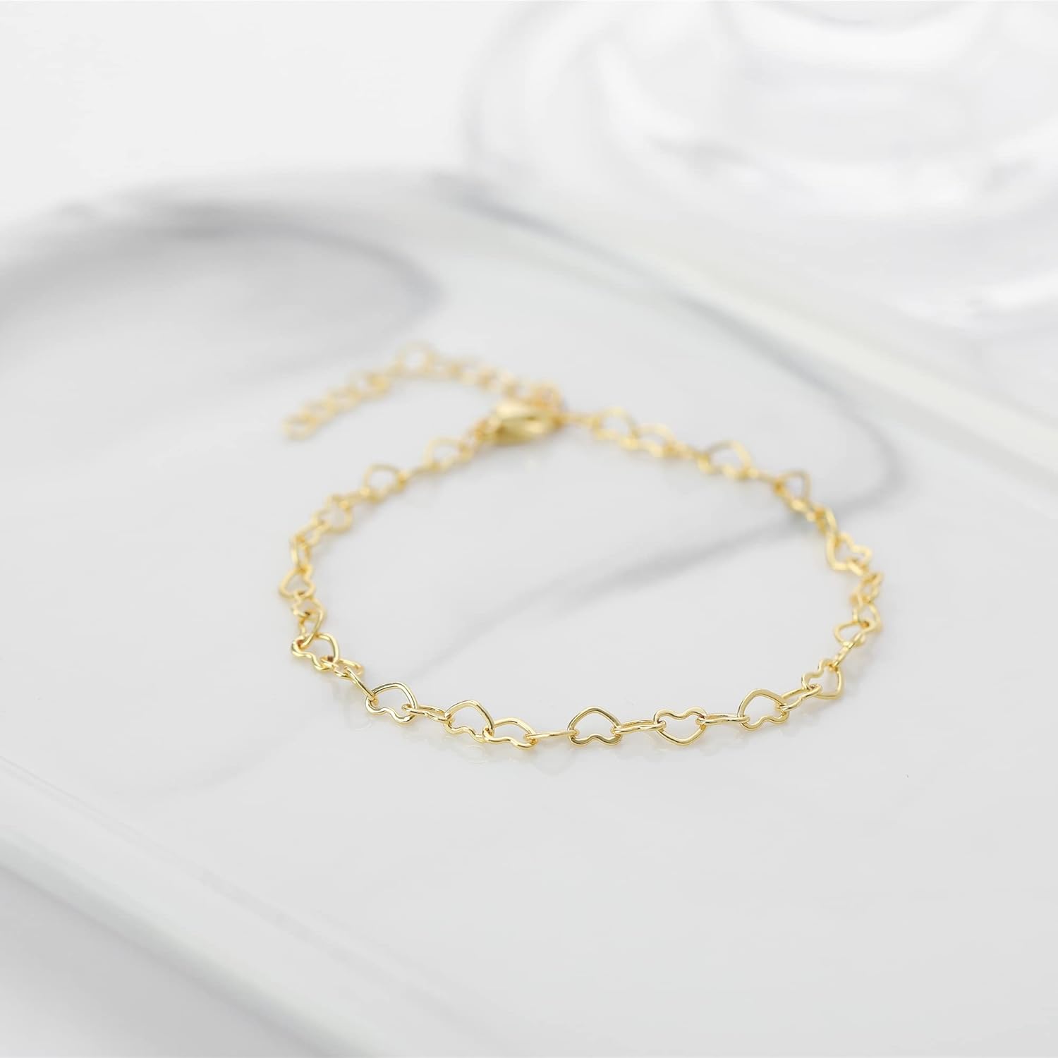 Womens Dainty Gold Chain Bracelet,Simple Layered Chain Bracelets,Beaded Turquoise Bracelet,Charm Crystal Bar,Heart,Karma,Triangle,Pearl Bracelets for Women - Image 4