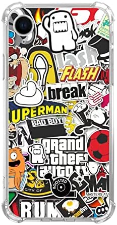 WidofvSpky Fashion Pop-Art Collage Case for iPhone XR, Colorful Cool Stickers Case Compatible with iPhone XR for Boys Girls and Women, Unique Trendy TPU Bumper Phone Cover Case for iPhone XR