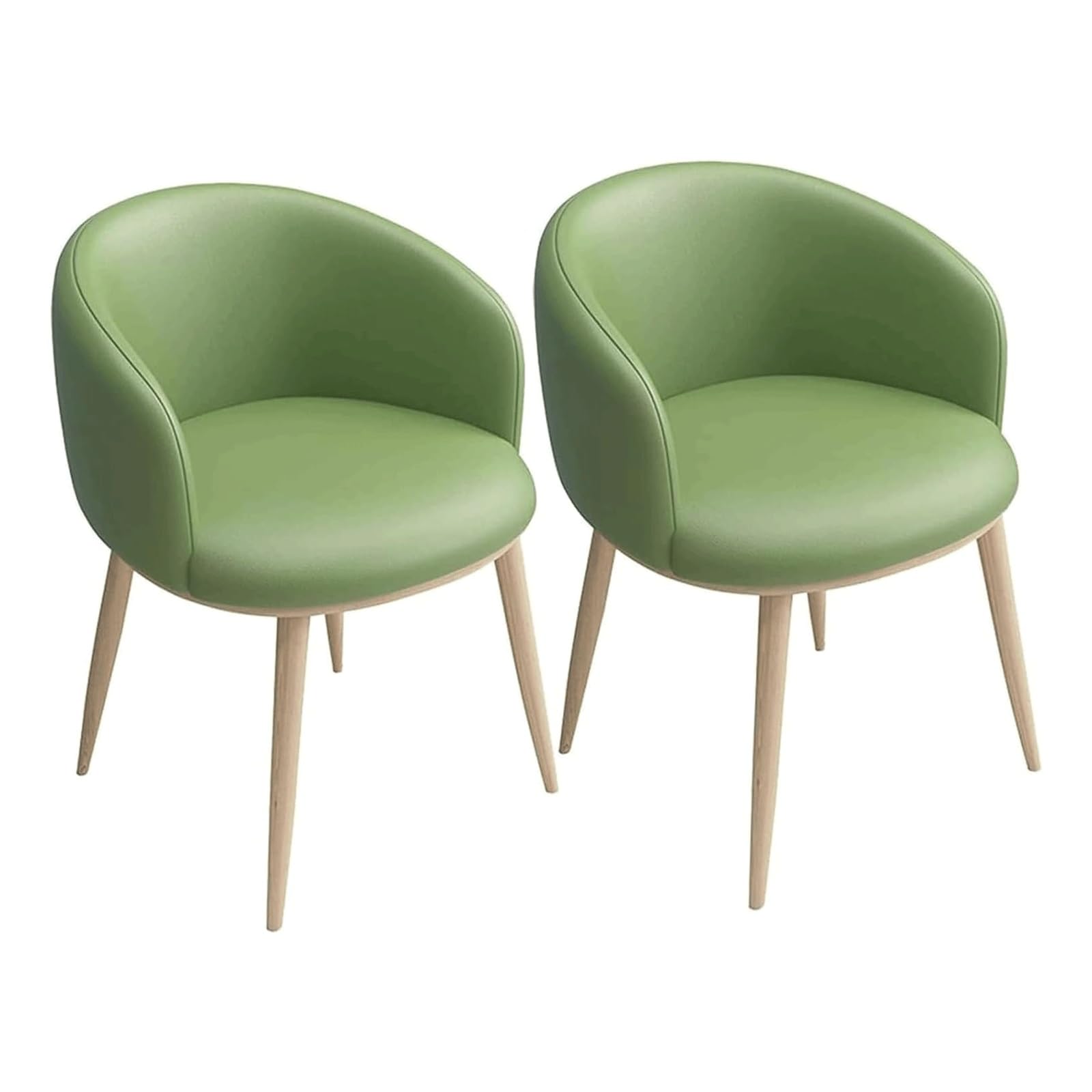 Set of 2 Stylish Green PU Leather Dining Chairs Comfortable Upholstered Armchairs with Metal Legs Perfect Accent Side Chairs for Kitchen and Dining Room