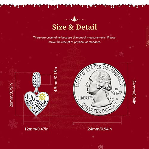 Voroco Heart Sunflower Charm For Bracelet You Are My Sunshine 925 Sterling Silver Love Heart Dangle Charm Mother's Day Birthday Christmas Jewelry Gift For Women & Girls #TOP2