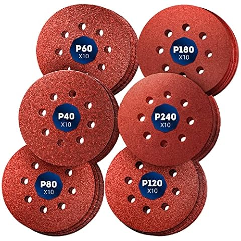 S&R Klett Schleifpapier Professional, Set 125 mm 60 St: je 10x P40, P60, P80, P120, P180, P240, 8 Löcher, Schleifblätter für Exzenterschleifer Cover