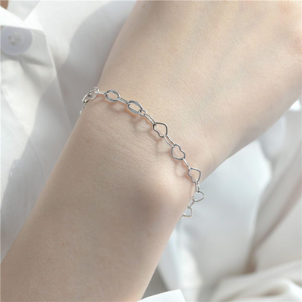 Armband Damen Silber,S925-Silberarmband Für Damen. Silberne Elliptische Kette. Herzkette. Spleißendes Silberarmband. Armreif Mit Verstellbarer Silberkette. Glücksschmuck Für Frauen
