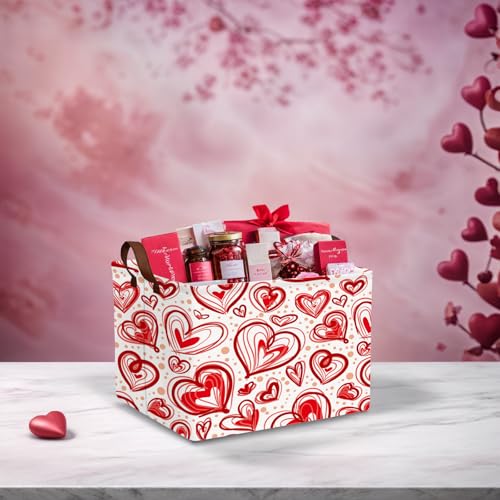 Image of Cute Heart Valentine's Day Basket Gifts Empty Storage Basket for Kid and Baby Room Decor (Red Creative Love)