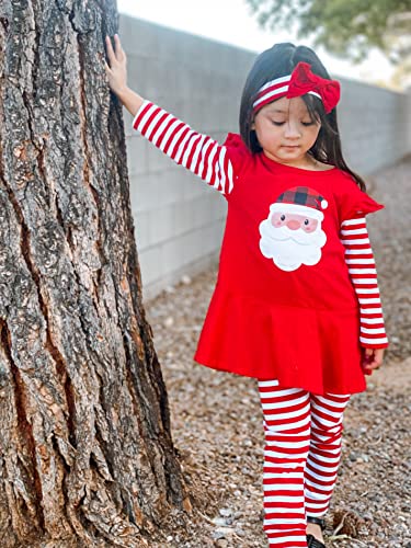 Image of HIHA Infant Toddler Baby Girl Christmas Outfit Ruffle Long Sleeve My First Christmas Dress Pants Clothes Set Plaid Santa Baby