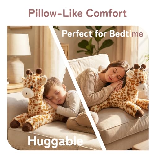 Image of Niuniu Daddy Weighted Stuffed Animal for Kids & Adults, Large Plush Toy with Soft Fur, Weighted Plushies Pillow for Sensory Calm, Huggable Gift for Everyday Comfort, Giraffe, 20 inch, 3.3 lbs