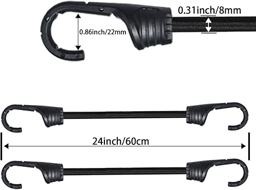 Miniatura 2 de MARRTEUM Cuerdas elásticas de 24 pulgadas con ganchos, correas elásticas negras para camping, bicicleta, vagón plegable, maletero, etc. 4 piezas,
