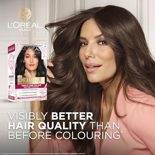 L'Oréal Excellence Créme 1 Black: Hyaluronic Acid for 10x Nourished, 2x Shinier Hair & 100% Grey Coverage. Experience intense black with lasting colour, visibly better hair quality, and strength. - Image 4