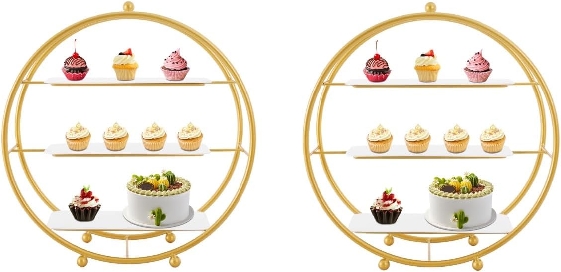 Elegant 2-Pack Gold Metal 3-Tier Round Dessert Stands, Modern Sophisticated Display for Cakes, Cupcakes & More, Perfect for Weddings, Parties & Holidays