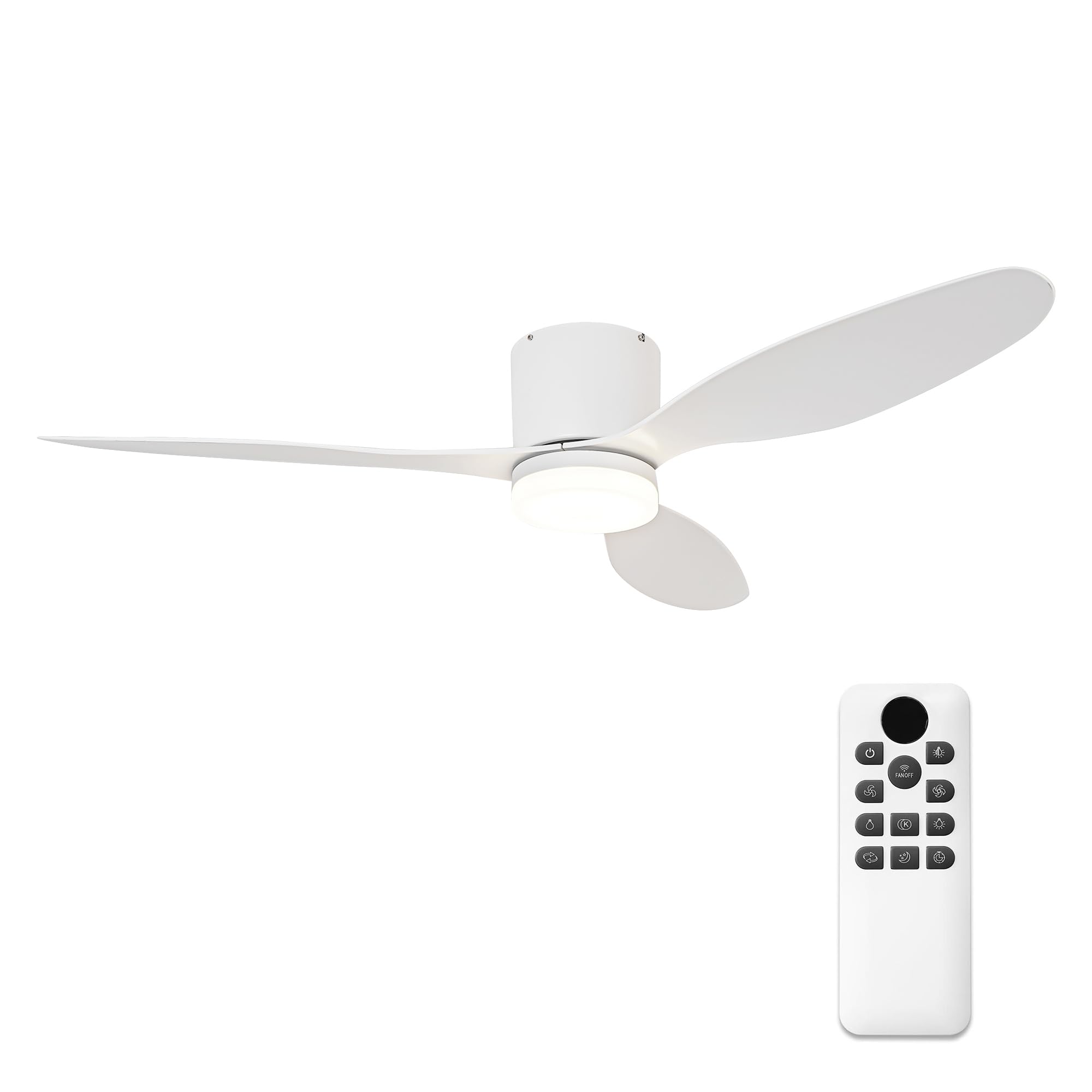 Parrot Uncle Ventilador de Techo ABS con Luz LED 24W, Mando a Distancia, 6 Velocidades, Ultra silencioso, 3 Aspas 132 cm de Diámetro, Función Verano-Invierno, Temporizador, Blanco