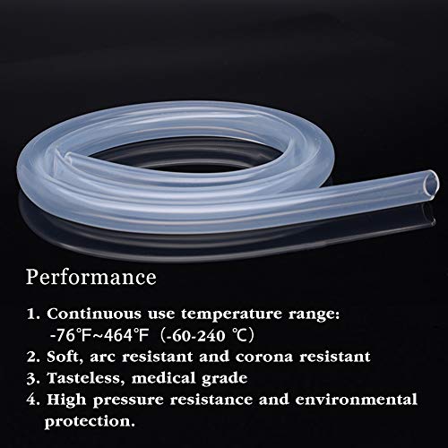 Quickun Pure Silicone Tubing, 1/16\" ID x 1/8\" OD High Temp Food Grade Tube Flexible Water Air Hose Pipe Line for Pump Transfer (9.84 Ft)