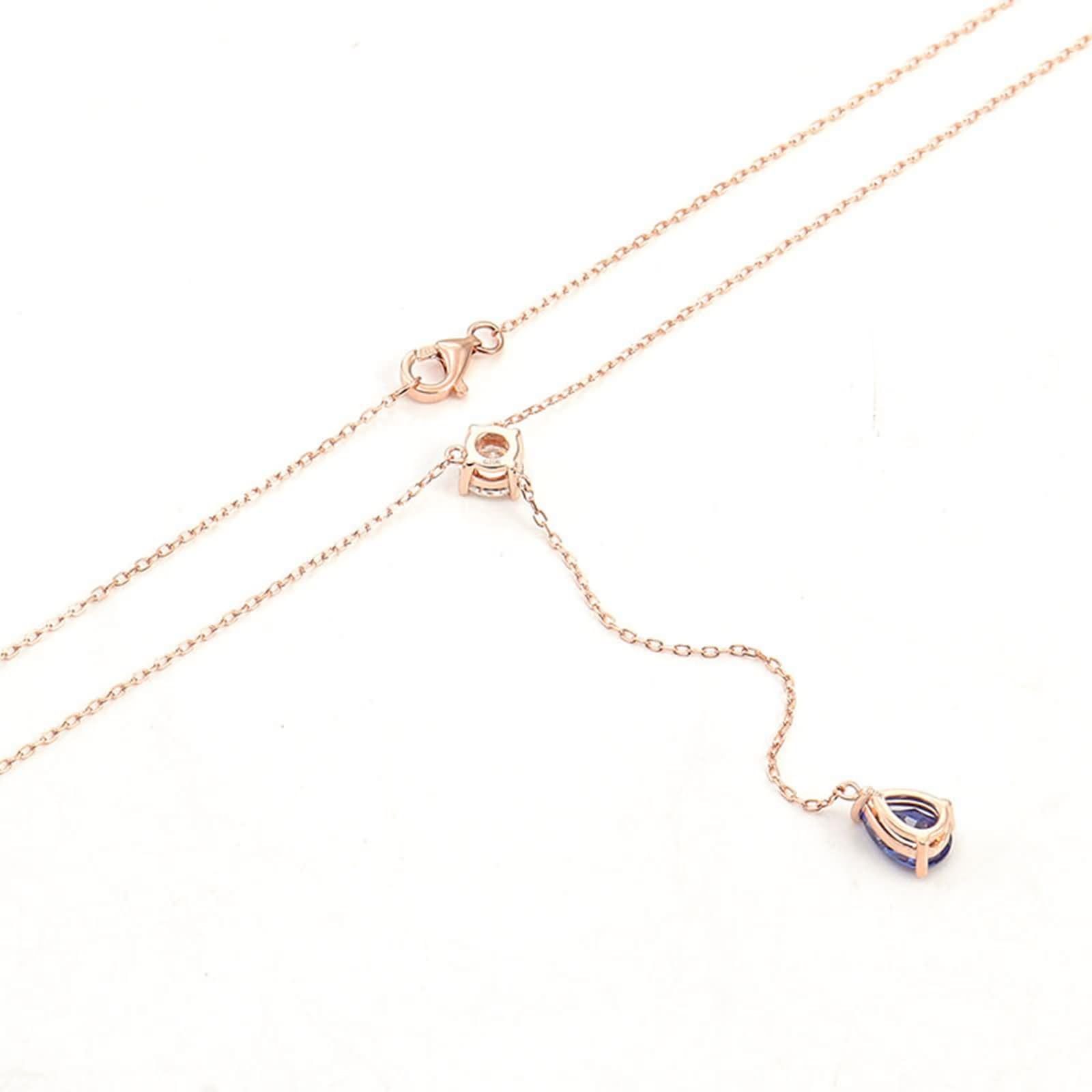 Colgante Oro Amarillo Mujer 9 Kilates,Collar Forma Y con Gota de Agua Zafiro Creado Colgantes Collar para Mujer de Oro