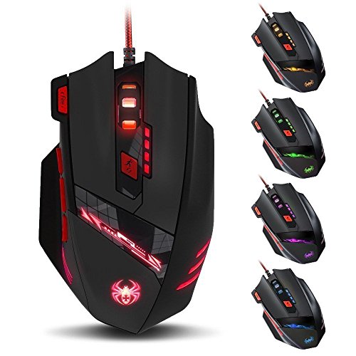 Zelotes T90 Professional 9200 Dpi High Precision Usb Wired Gaming Mouse,8 Buttons,With 7 Kinds Modes Of Led Colorful Breathing Light, Weight Tuning Set (Black) #TOP7