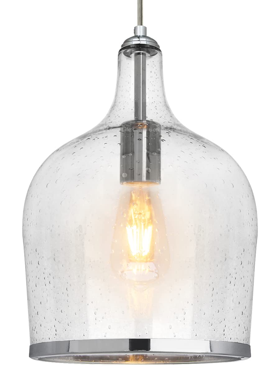 Modern Chrome Pendant Light Glass Bell Ceiling Lamp Shade Bubble Effect Clear Transparent H3022