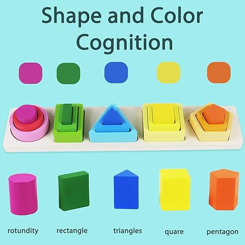 Miniatura 7 de Popokeegoo Montessori Juguetes para niños y niñas, juguete apilable de madera para niños preescolares, apilador de reconocimiento de color,