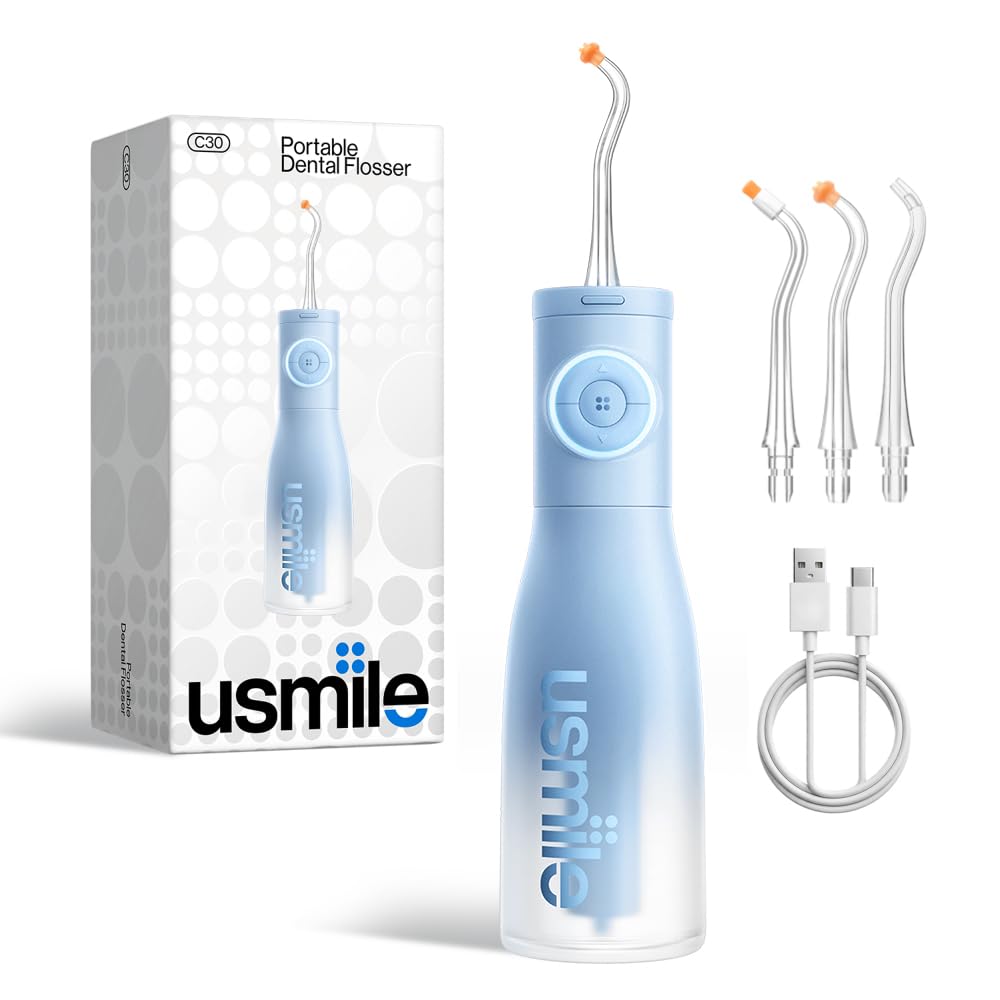 usmile C30 Jet Dentaire Hydropulseur Sans Fil 300 ML, 5 Niveaux Pression, Embouts en Forme de S, pour appareils Orthodontiques et Gencives Sensibles, USB-C Rechargeable, IPX7 (Bleu)
