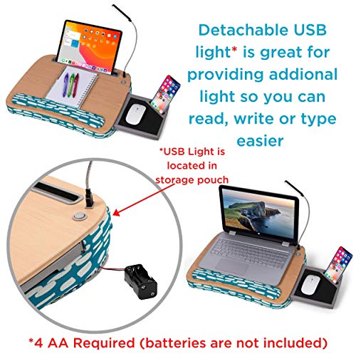 Birdrock Home Deluxe Lap Desk With Pillow Cushion And Wrist Rest | Usb Light And Mouse Pad | Fits Laptops Up To 15" | Tablets Up To 9.6" | Teal And White | Desk With Reading Light | Work From Home #TOP7